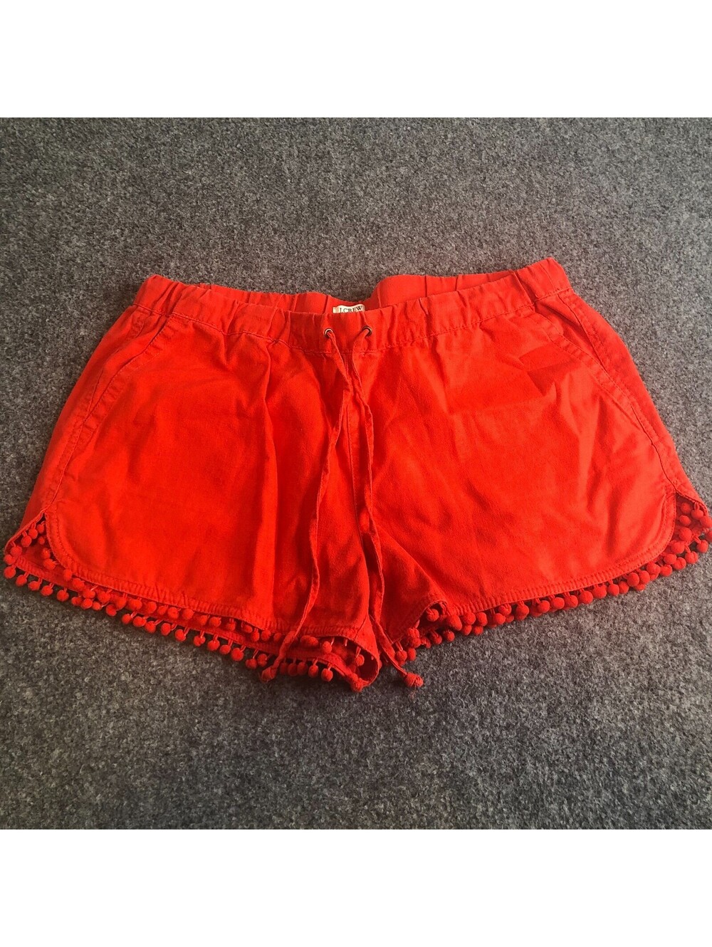 J Crew Shorts Womens Medium Red Pom Poms Linen Blend Pockets Drawstring